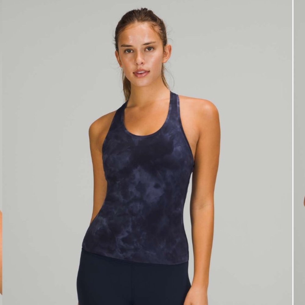 Lululemon Cool Racerback Tank Shorter Length
Diamond Dye Asphalt Grey True Navy